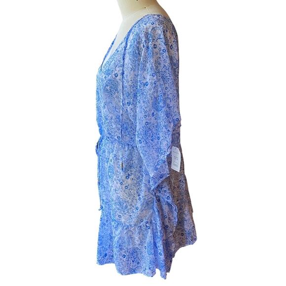 NWT ~ TIME and TRU Ruffle Hem Caftan Tie Front Chiffon Swimsuit Coverup ~ XL - Picture 4 of 7